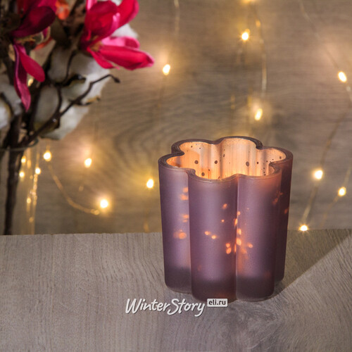 Стеклянный подсвечник для маленькой свечи Нежная Фиалка 6 см светло-лиловый Kaemingk