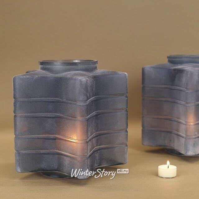 Стеклянный подсвечник Blue Frosty 23 см Kaemingk