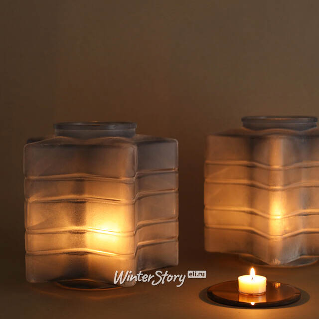 Стеклянный подсвечник Blue Frosty 23 см Kaemingk