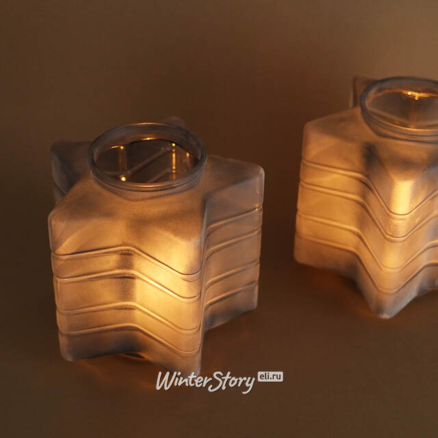 Стеклянный подсвечник Blue Frosty 23 см Kaemingk