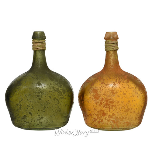 Декоративная бутылка Корфу 26 см зеленая, стекло Kaemingk