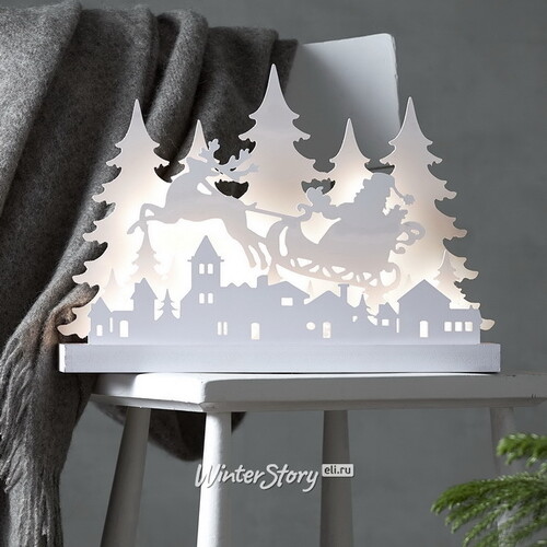 Новогодний светильник Magically Wood: Санта на санях 42*30 см, 36 теплых белых LED ламп, на батарейках Star Trading