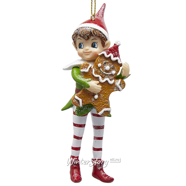 Елочная игрушка Эльф Дональд с печенькой 13 см, подвеска EDG