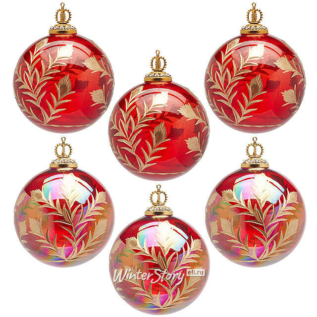 Елочные шары Rosso Prezioso 10 см, стекло, 6 шт EDG