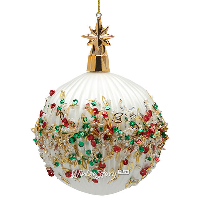 Стеклянный елочный шар Cielo Stellato 10 см белый EDG