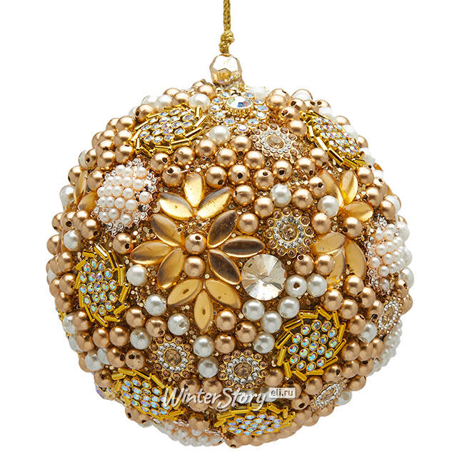 Винтажный елочный шар Mille Perle 10 см золотой EDG
