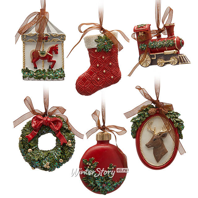 Елочные игрушки Guildford: Рождество в Нью-Йорке 9 см, 6 шт EDG