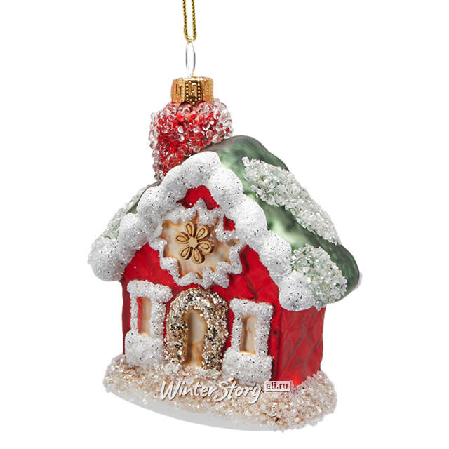 Стеклянная елочная игрушка Домик Cotswold - London House 8 см EDG