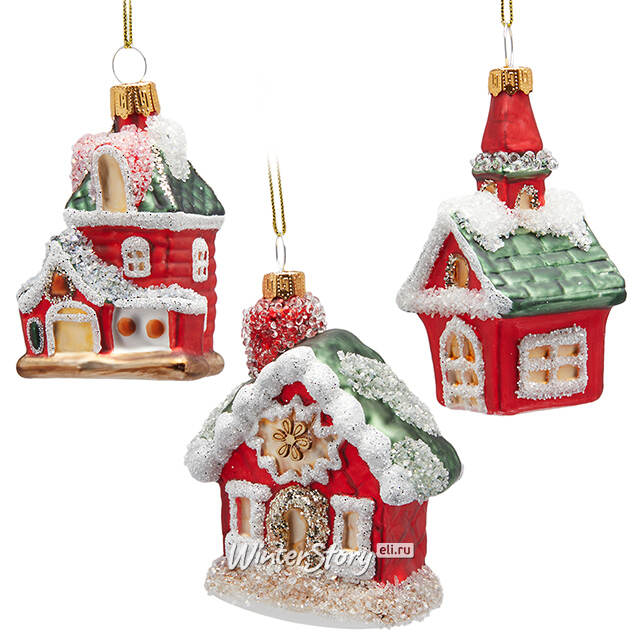 Стеклянная елочная игрушка Домик Cotswold - London House 8 см EDG