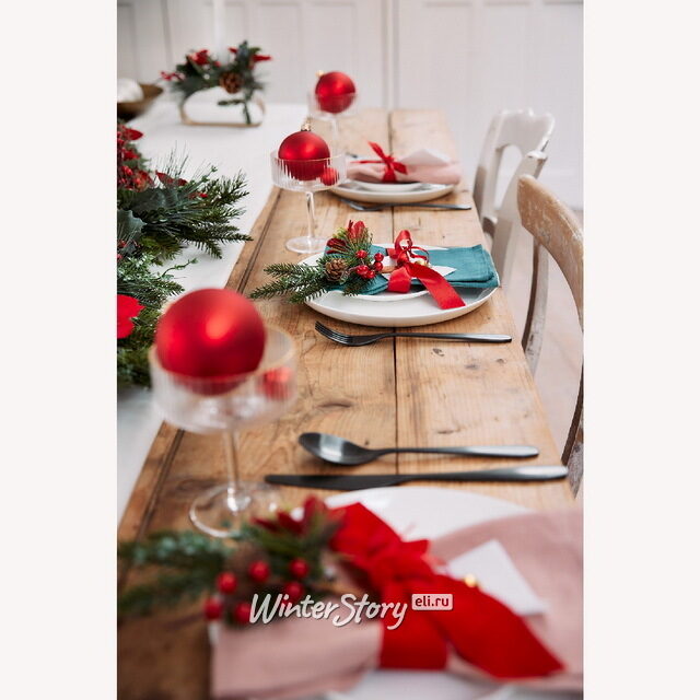 Хвойная ветка Red Romano 23 см с ягодами и шишками, 2 шт, ЛИТАЯ + ЛЕСКА Kaemingk