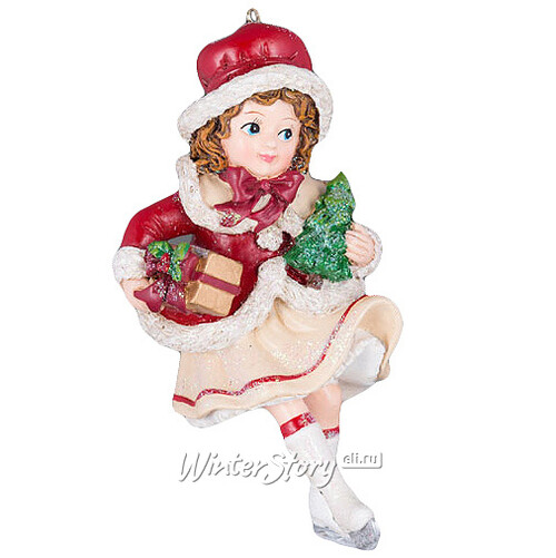 Елочная игрушка Девочка на Коньках с Бежевым Подарком 12 см, подвеска Holiday Classics