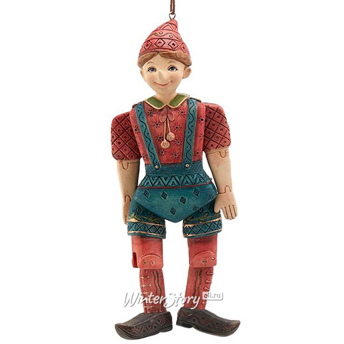 Елочная игрушка-марионетка Пиноккио - Folk Art Collection 19 см, подвеска EDG