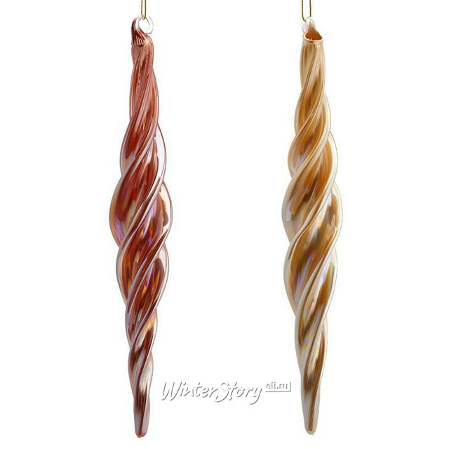 Набор стеклянных елочных игрушек Сосульки Cadorne: Champagne Rosato 24 см, 6 шт, подвеска EDG