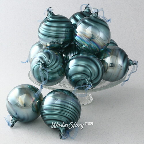 Набор стеклянных шаров Borsellino 9 см голубой, 12 шт EDG