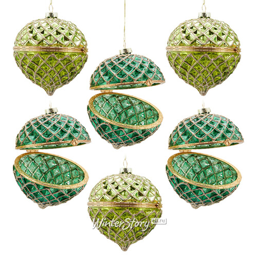 Набор стеклянных шаров Шкатулка Гранде Мириама 10 см, 6 шт, зеленый EDG