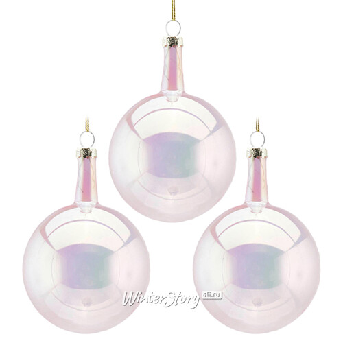 Набор стеклянных шаров Viva Lamberto 8 см, 6 шт, жемчужно-розовый EDG