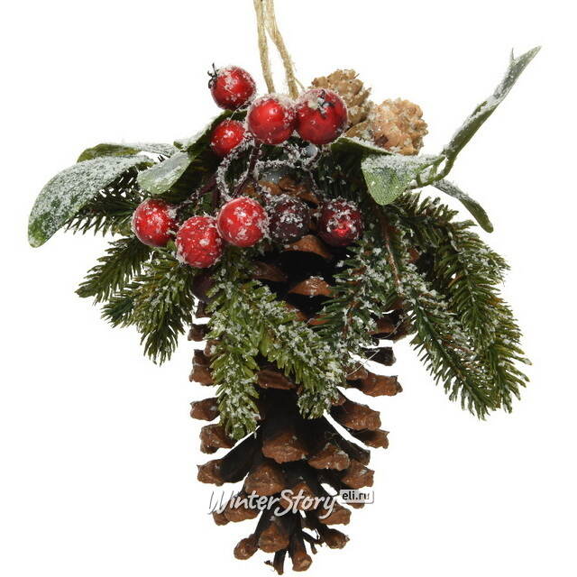 Подвесная композиция Ягоды в снегу с шишкой 25 см Kaemingk