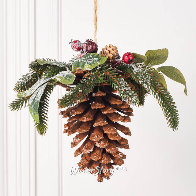 Подвесная композиция Ягоды в снегу с шишкой 25 см Kaemingk