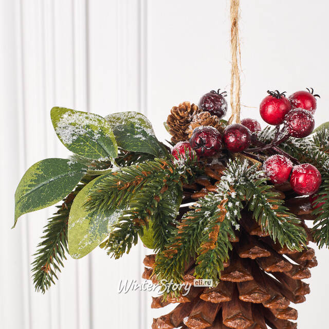 Подвесная композиция Ягоды в снегу с шишкой 25 см Kaemingk