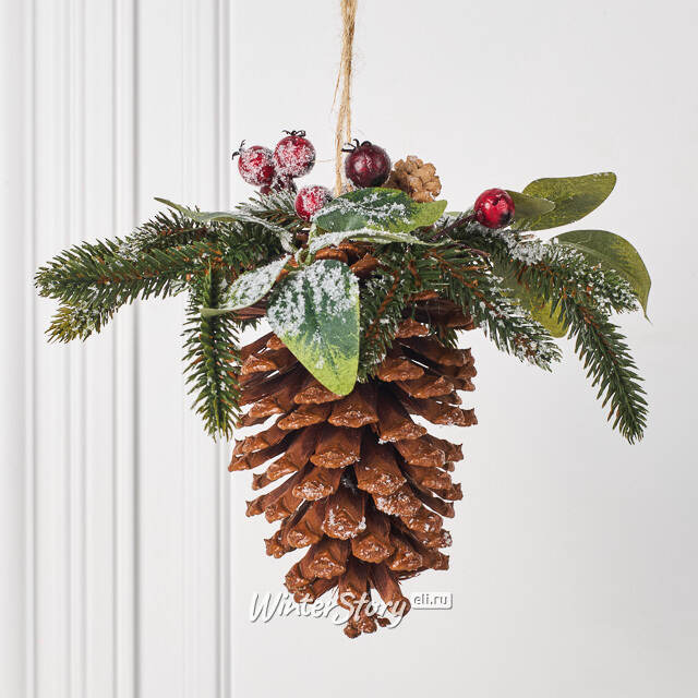 Подвесная композиция Ягоды в снегу с шишкой 25 см Kaemingk