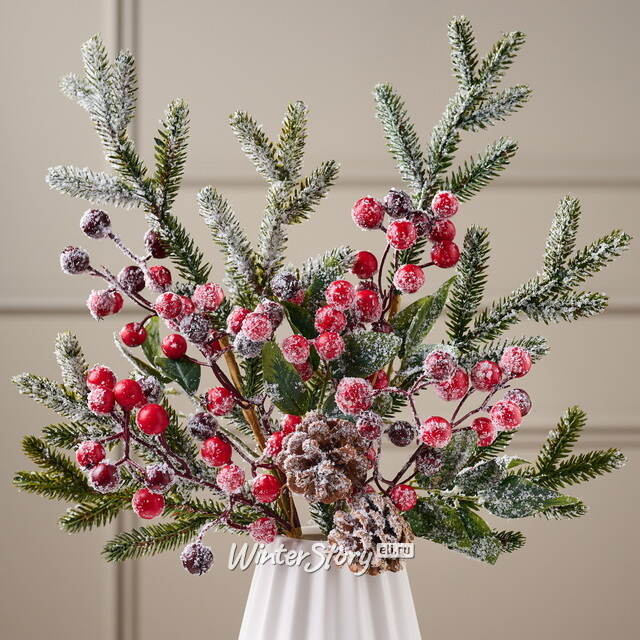 Ветка Ягодный букет 50 см, ЛИТАЯ 100% Kaemingk