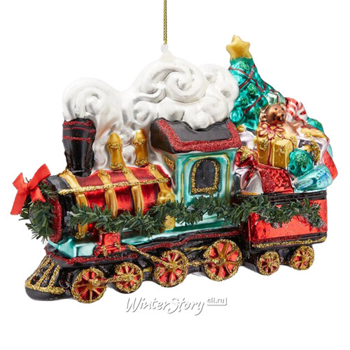 Стеклянная елочная игрушка Поезд с подарками - Christmas Periple 17 см, подвеска EDG