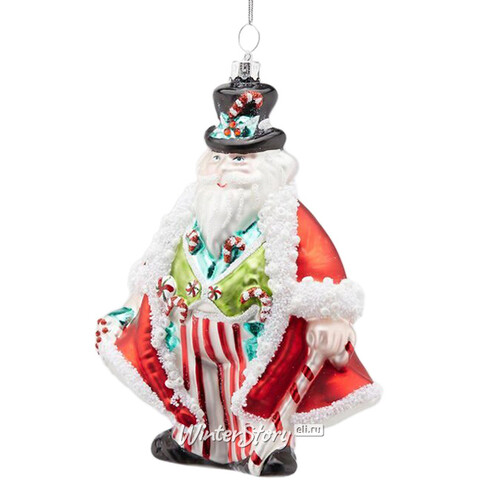 Стеклянная елочная игрушка Санта Клаус - Гость со Сладостями 14 см, подвеска EDG