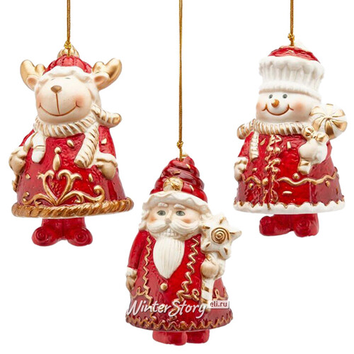 Набор елочных игрушек Добрый Санта и друзья - Christmas Tarte Normande 10 см, 3 шт, подвеска EDG
