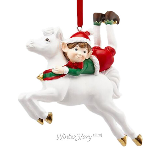 Елочная игрушка Эльф Ронни на лошадке 11 см, подвеска EDG