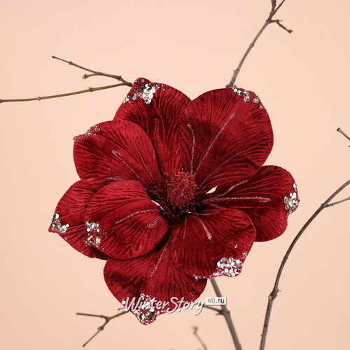 Искусственный цветок Магнолия Marsala Velvet 25 см, клипса Kaemingk