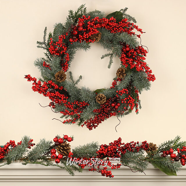 Хвойная гирлянда Ягодное Изобилие 180*10 см, ЛИТАЯ 100% Kaemingk