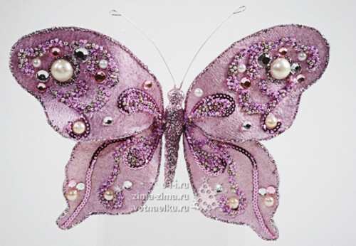 Елочное украшение Бабочка с блестками, 20*15 см, розовый, клипса Kaemingk