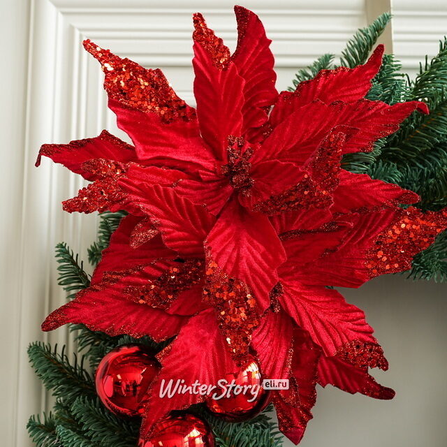 Пуансеттия Bienne Rosso 28 см, клипса Christmas Deluxe