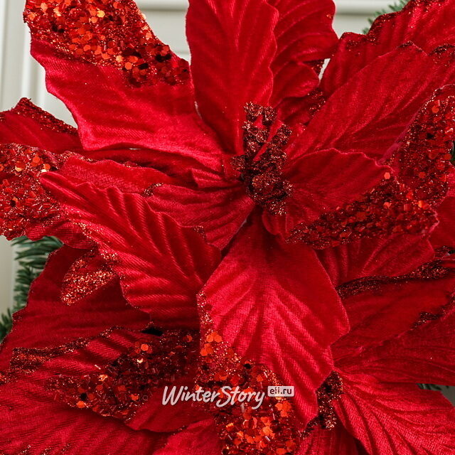 Пуансеттия Bienne Rosso 28 см, клипса Christmas Deluxe