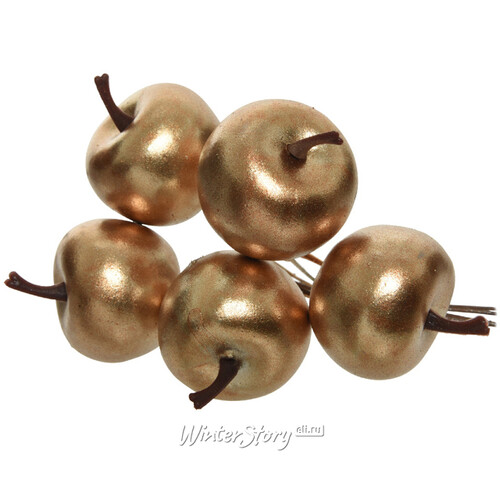 Декоративные яблоки Arctic на проволоке 3 см, 6 шт, золотой металлик Kaemingk