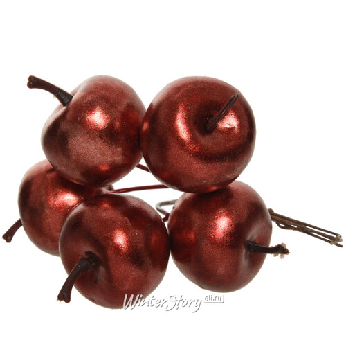 Декоративные яблоки Arctic на проволоке 3 см, 6 шт, бордовый металлик Kaemingk