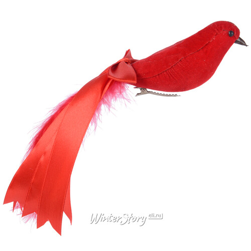 Елочная игрушка Птичка Эстель 24 см красная, клипса Kaemingk