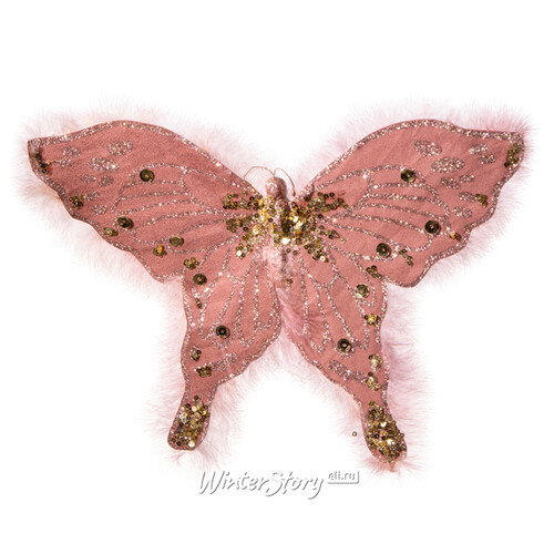 Елочное украшение Бабочка Ария 32 см розовая, клипса Kaemingk