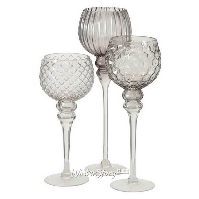 Набор стеклянных подсвечников - бокалов Модена 30-40 см серый, 3 шт Boltze