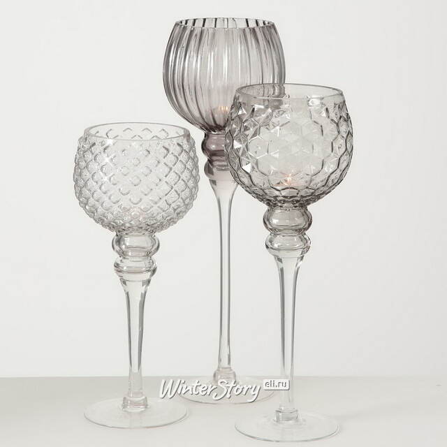 Набор стеклянных подсвечников - бокалов Модена 30-40 см серый, 3 шт Boltze