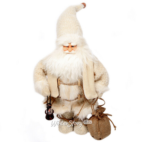 Санта в белой шубе с фонарем, 45см Kaemingk
