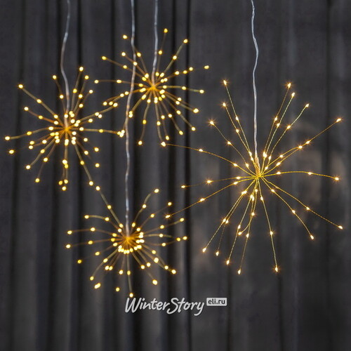 Светодиодное украшение Firework Gold 26 см, 60 теплых белых LED ламп, на батарейках, золотая проволока, IP20 Star Trading