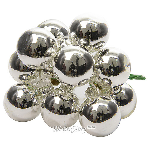 Гроздь стеклянных шаров на проволоке 2.5 см серебряный глянцевый, 12 шт Kaemingk