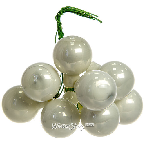Гроздь стеклянных шаров на проволоке 2.5 см белый глянцевый, 12 шт Kaemingk