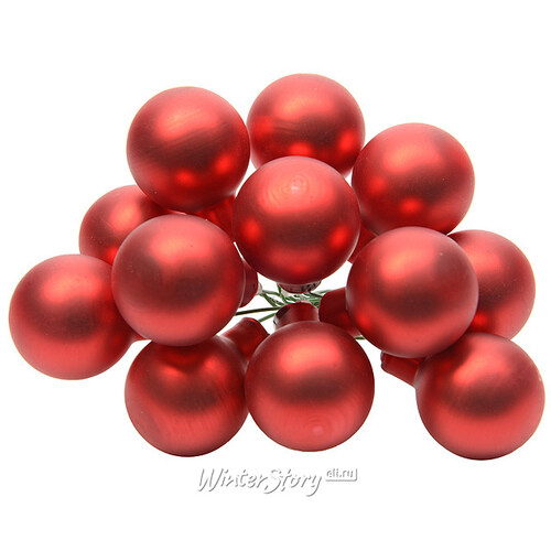 Гроздь стеклянных шаров на проволоке 2.5 см красный матовый, 12 шт Kaemingk