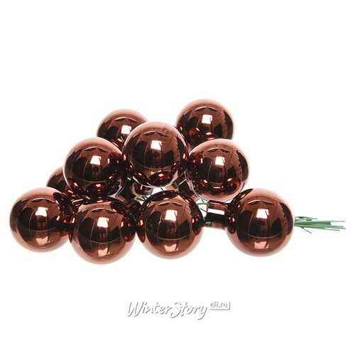 Гроздь стеклянных шаров на проволоке 2 см шоколадный трюфель глянцевый, 12 шт Kaemingk