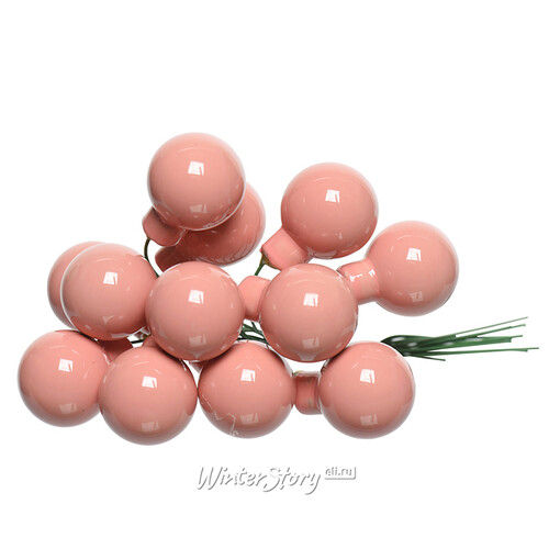 Гроздь стеклянных шаров на проволоке 2 см жемчужно-розовый глянцевый, 12 шт Kaemingk