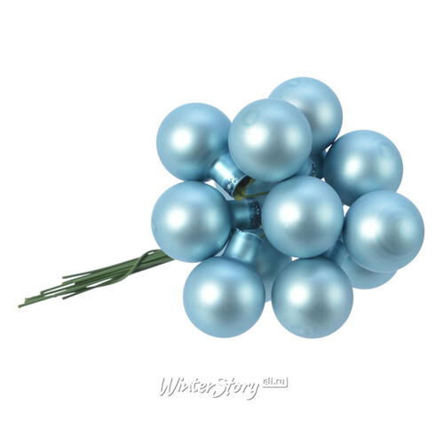 Гроздь стеклянных шаров на проволоке 2 см арктический голубой глянцевый, 12 шт Kaemingk