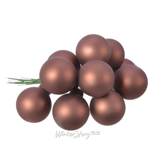 Гроздь стеклянных шаров на проволоке 2 см шоколадный трюфель матовый, 12 шт Kaemingk