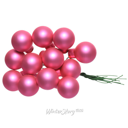 Гроздь стеклянных шаров на проволоке 2 см розовая азалия матовый, 12 шт Kaemingk